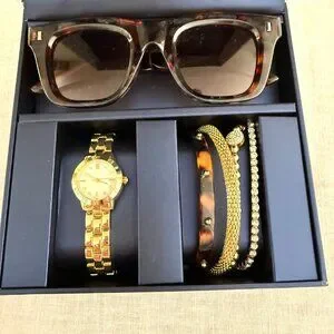Accessory Gift Set Tortoise Sunglasses Goldtone Watch Bracelets Decorative Box Accessory Gift Set Tortoise Sunglasses Goldtone Watch  main image 2
